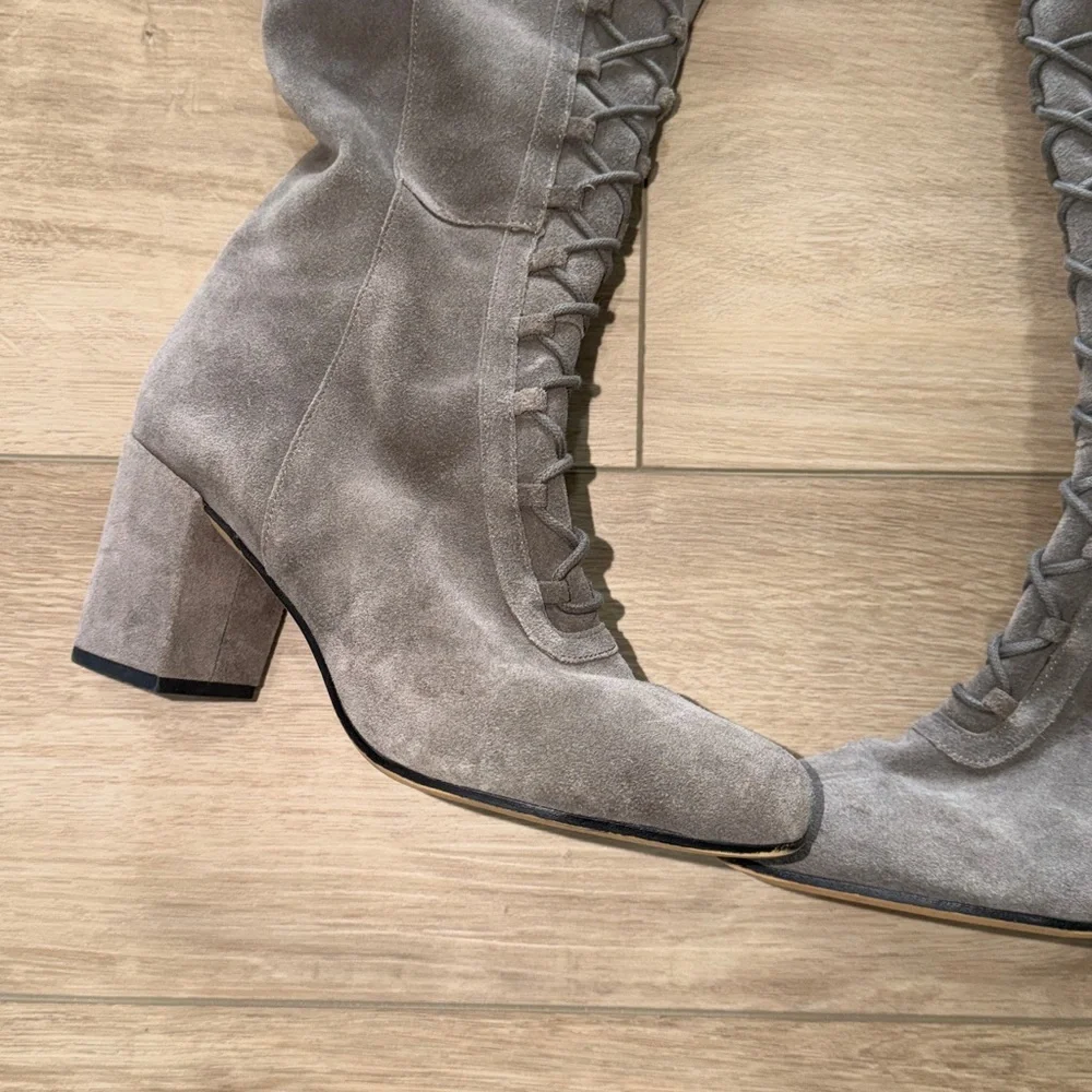 Franco Sarto PANYA grey suede lace-up over-the-knee boots with a block heel 7M